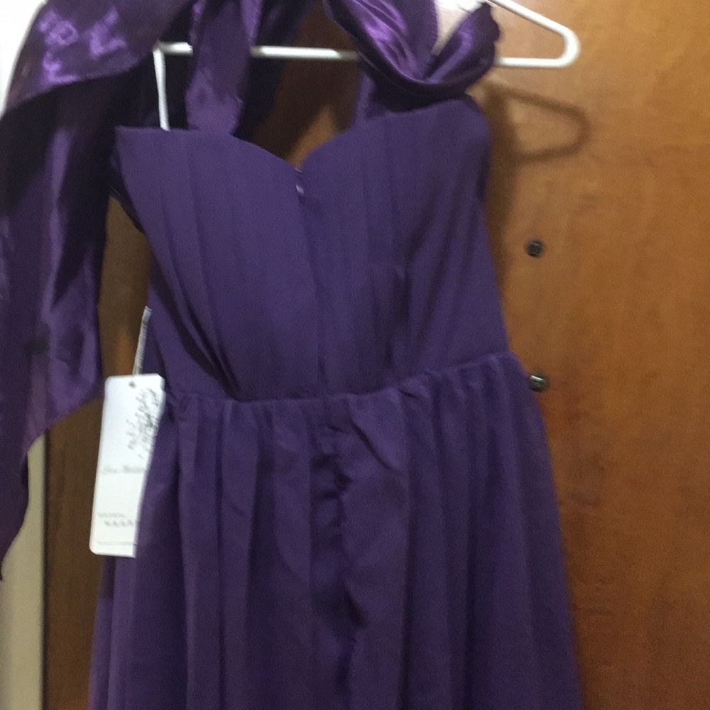 Long purple bridesmaid  or formal dress with Shaw